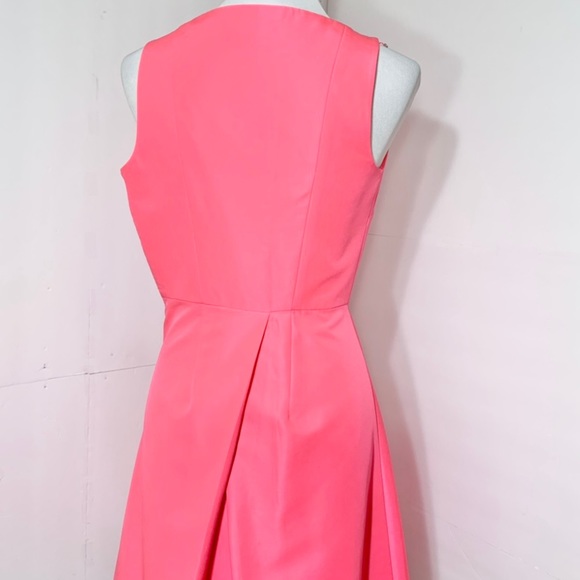 SOLD-Ted Baker Coral Pink Pleated Fit Flare Dress - Picture 4 of 12